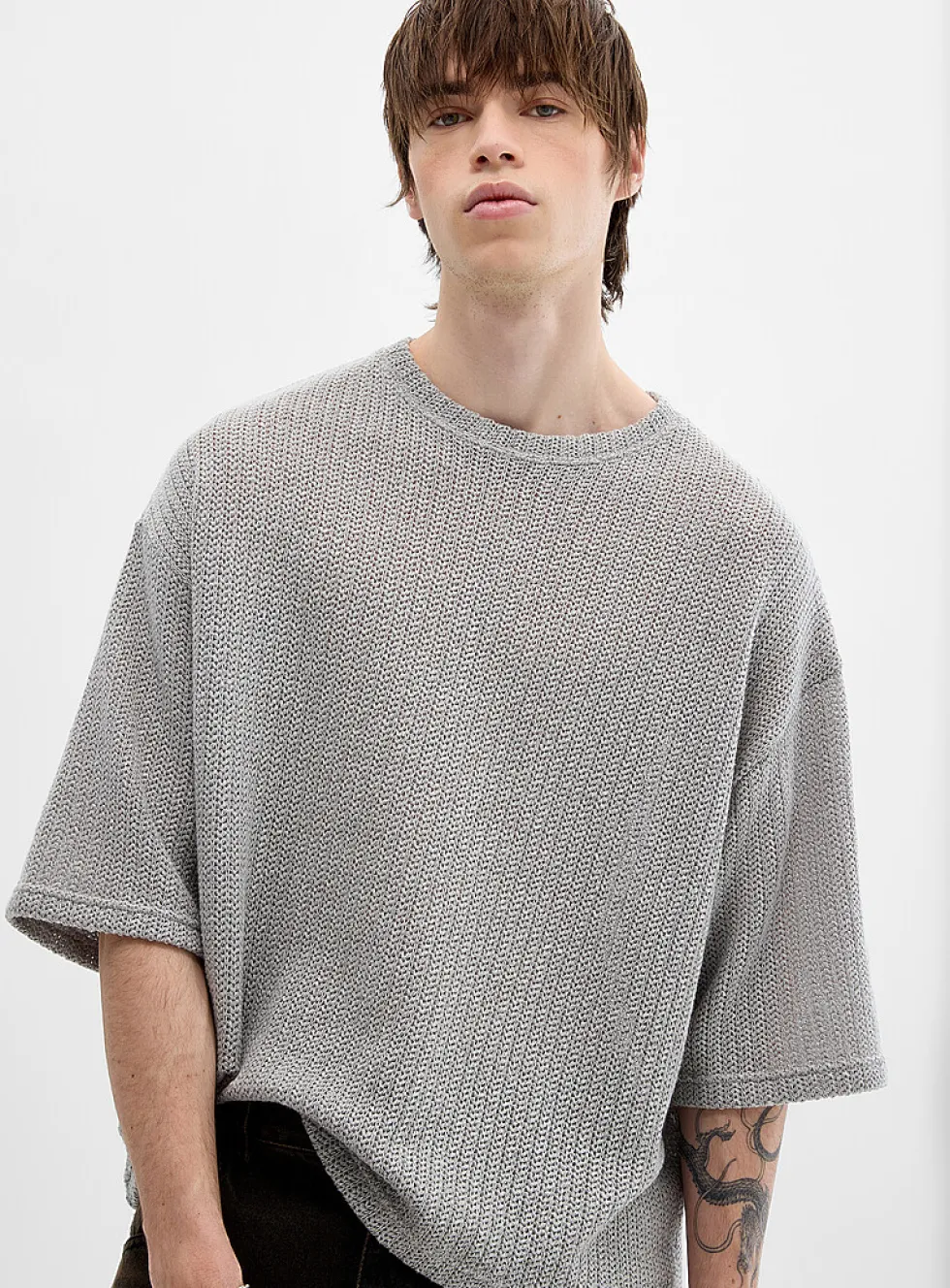 Oversized openwork knit T-shirt