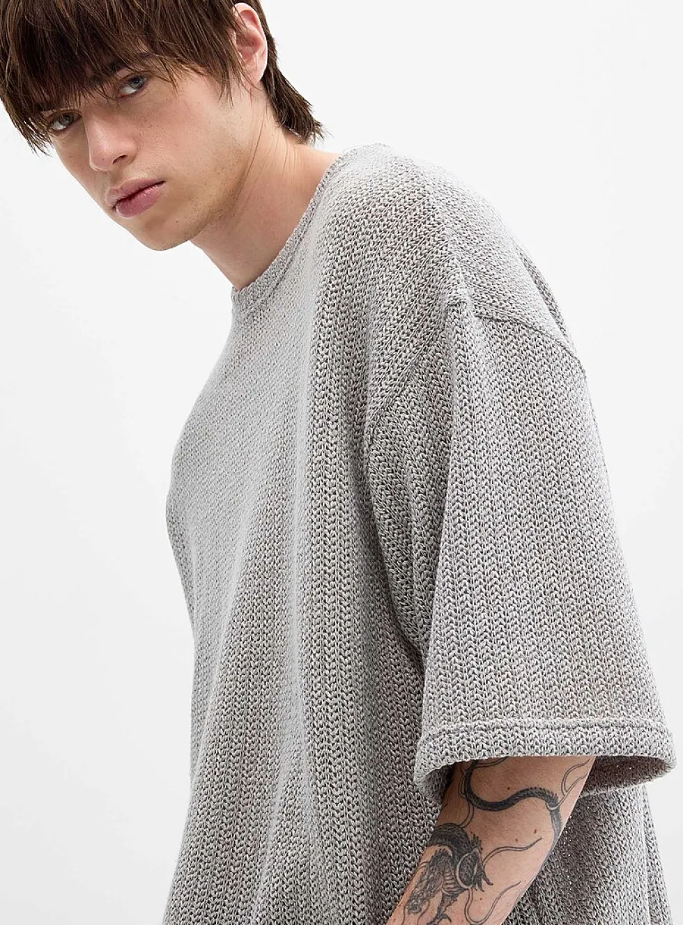 Oversized openwork knit T-shirt