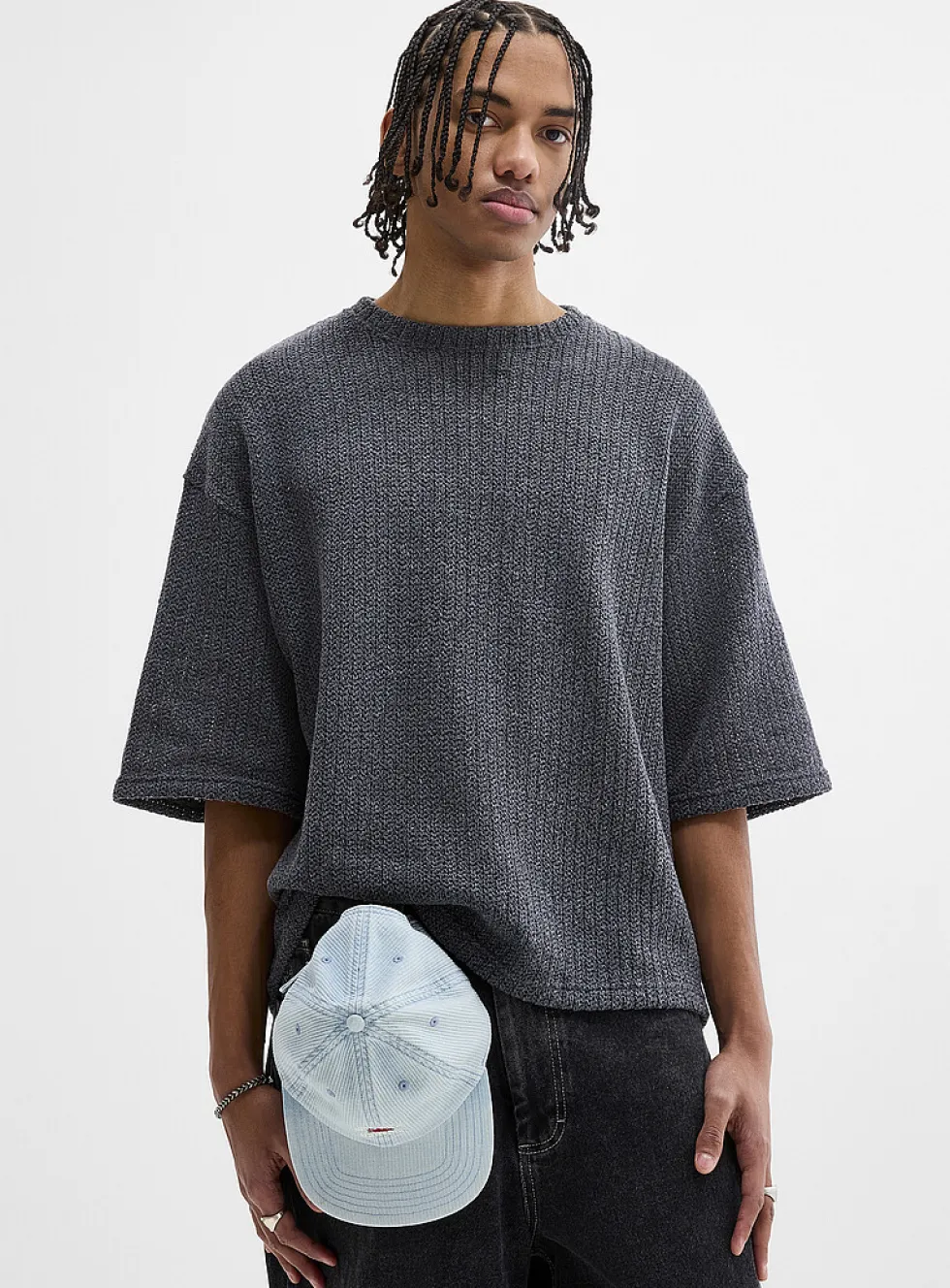 Oversized openwork knit T-shirt