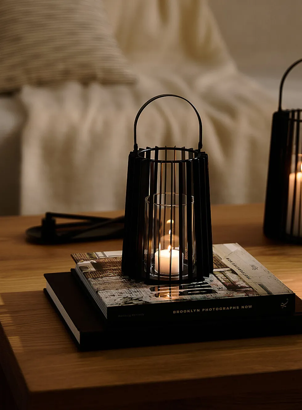 Painted metal mesh lantern