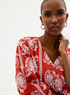 Paisley embroidery V-neck blouse