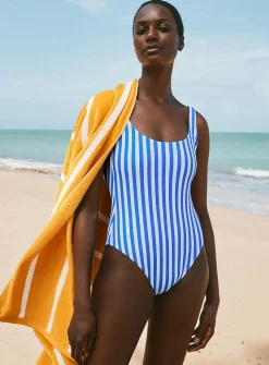 Parasol-stripe scoop-back one-piece swimsuit