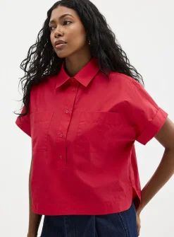 Patch pockets boxy-fit poplin shirt