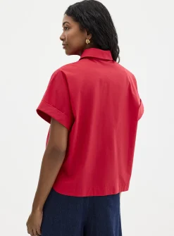Patch pockets boxy-fit poplin shirt