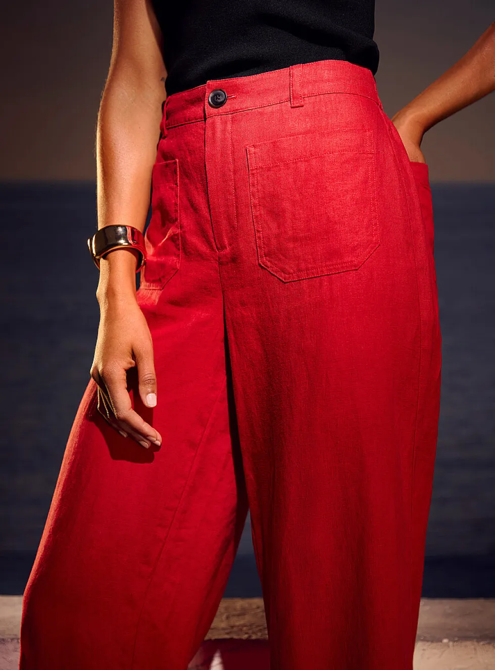 Patch pockets pure linen pant