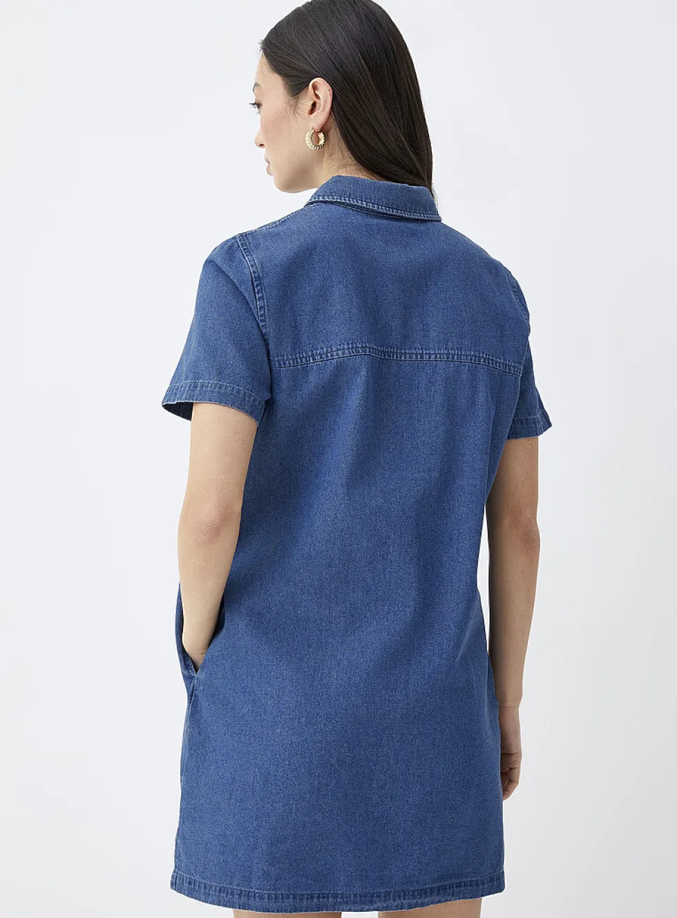 Patch-pocket denim shirt dress