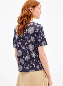 Patterned 100% slub linen T-shirt