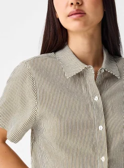 Patterned linen-blend shirt