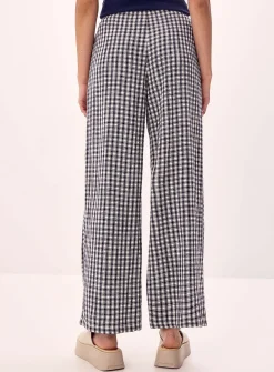 Patterned linen-blend wide-leg pant