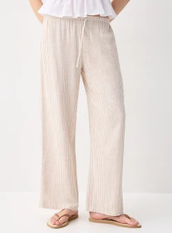 Patterned linen-blend wide-leg pant