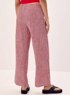 Patterned linen-blend wide-leg pant