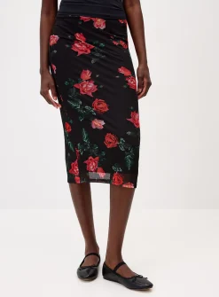 Patterned mesh midi skirt