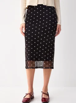 Patterned mesh midi skirt