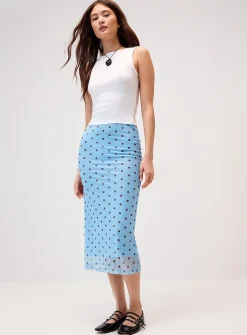 Patterned mesh midi skirt