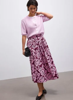 Patterned poplin flared skirt