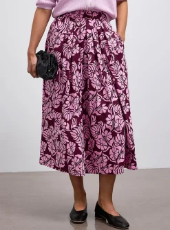 Patterned poplin flared skirt