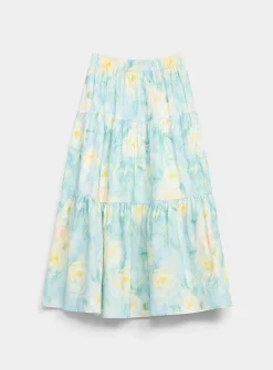 Patterned poplin tiered maxi skirt
