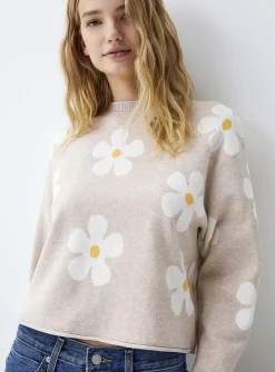 Patterned rolled hem sweater