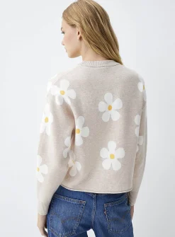 Patterned rolled hem sweater