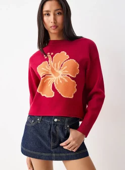 Patterned rolled hem sweater