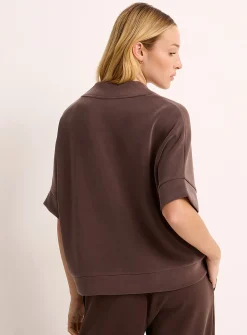 Peachskin-feel zipped V-neck sweatshirt