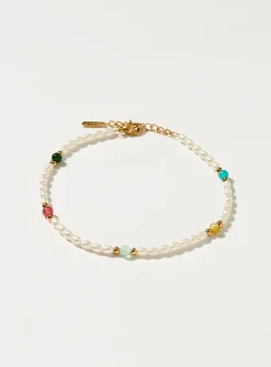Pearly bead and natural stone anklet