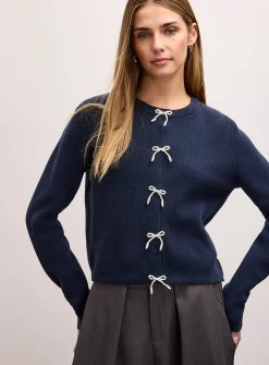 Pearly bow button boxy-fit cardigan