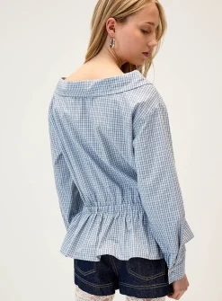 Peplum waist boat-neck shirt