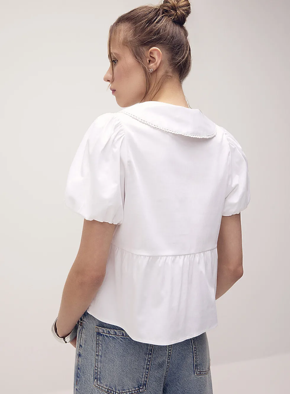Peplum waist Peter Pan collar blouse