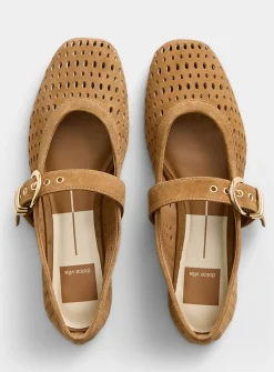 Perforated suede Mary Jane ballet flats