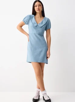 Peter Pan collar linen blend minidress