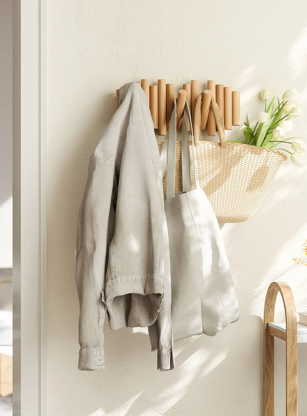 Picket five-hook wall-mounted coat rack