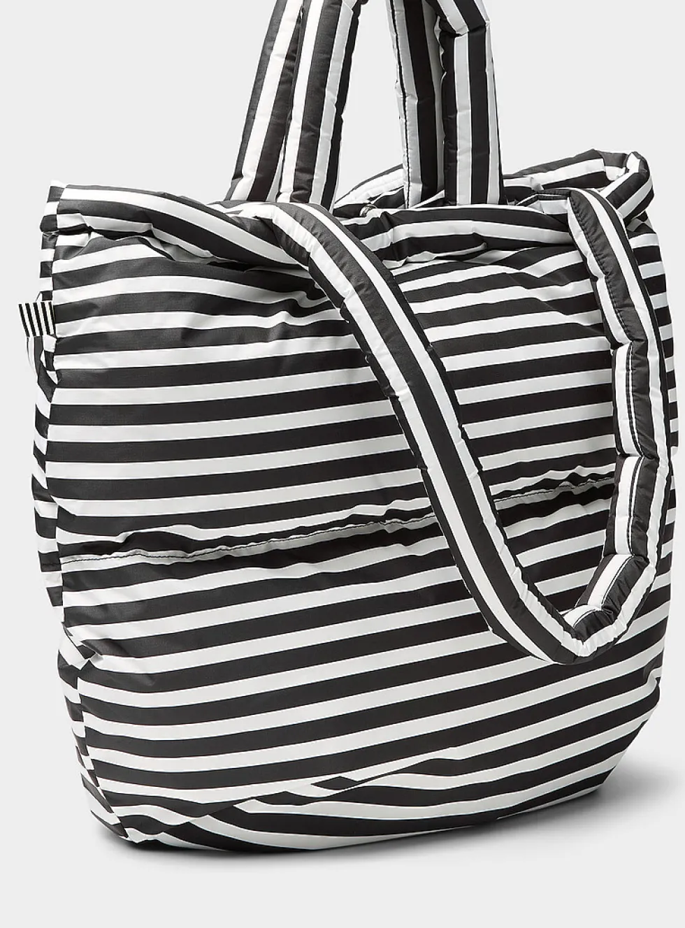 Pillow striped rugged fabric puffy tote bag