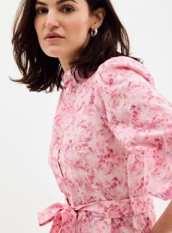 Pink blooms tiered seersucker dress