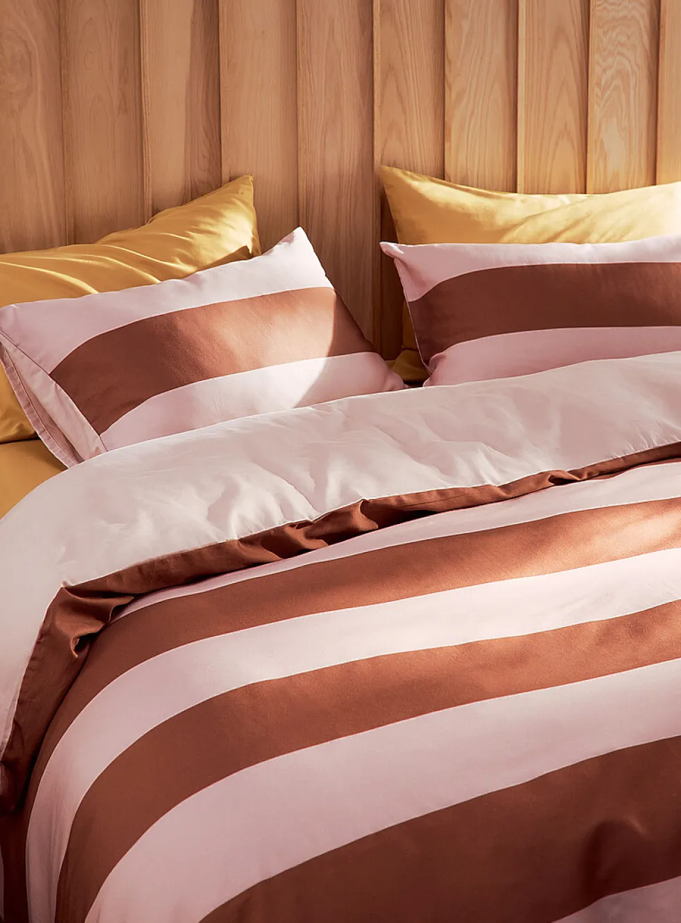 Pink clay rugby stripe duvet cover set