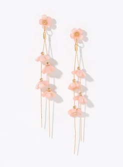 Pink flowers and post long earrings