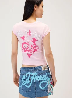 Pink leopard print fitted T-shirt