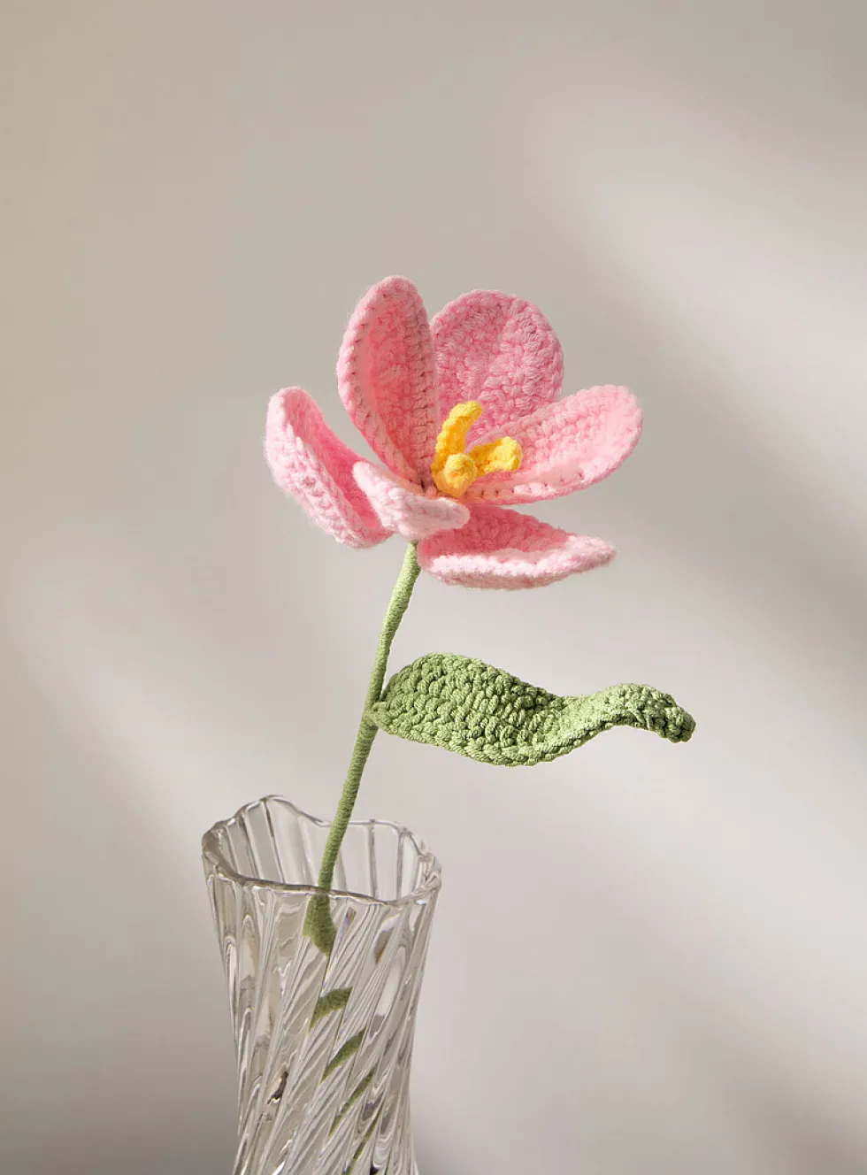 Pink tulip imitation crocheted branch