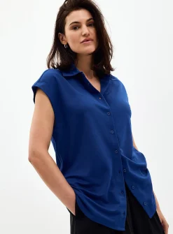 Piqué jersey cap-sleeve shirt