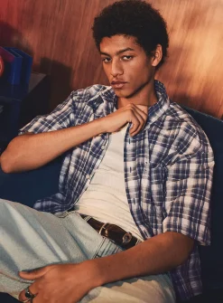 Plaid seersucker shirt