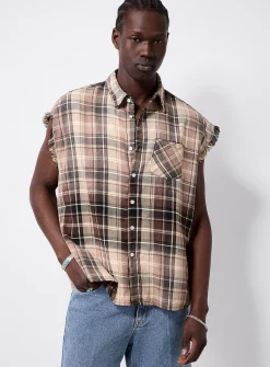 Plaid sleeveless flannel shirt