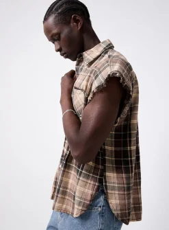 Plaid sleeveless flannel shirt