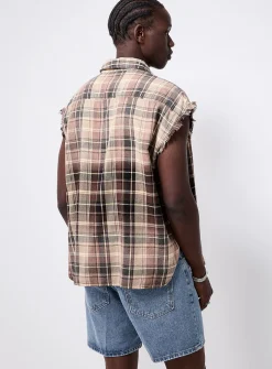 Plaid sleeveless flannel shirt