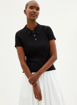 Plain ribbed fitted polo shirt