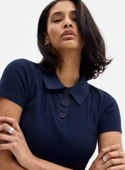 Plain ribbed fitted polo shirt