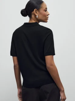 Plain ultra-fine knit polo sweater