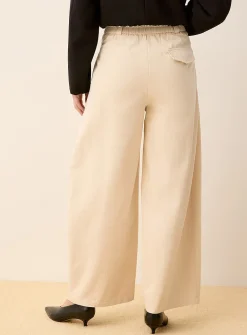 Pleated and topstitched twill barrel-leg pant