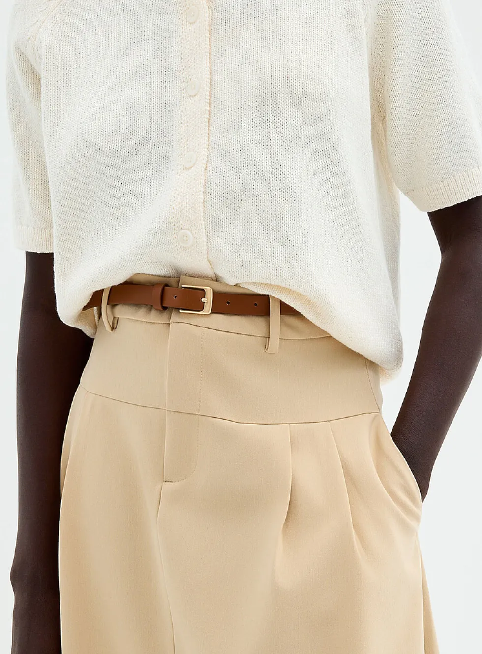 Pleated belted maxi skirt