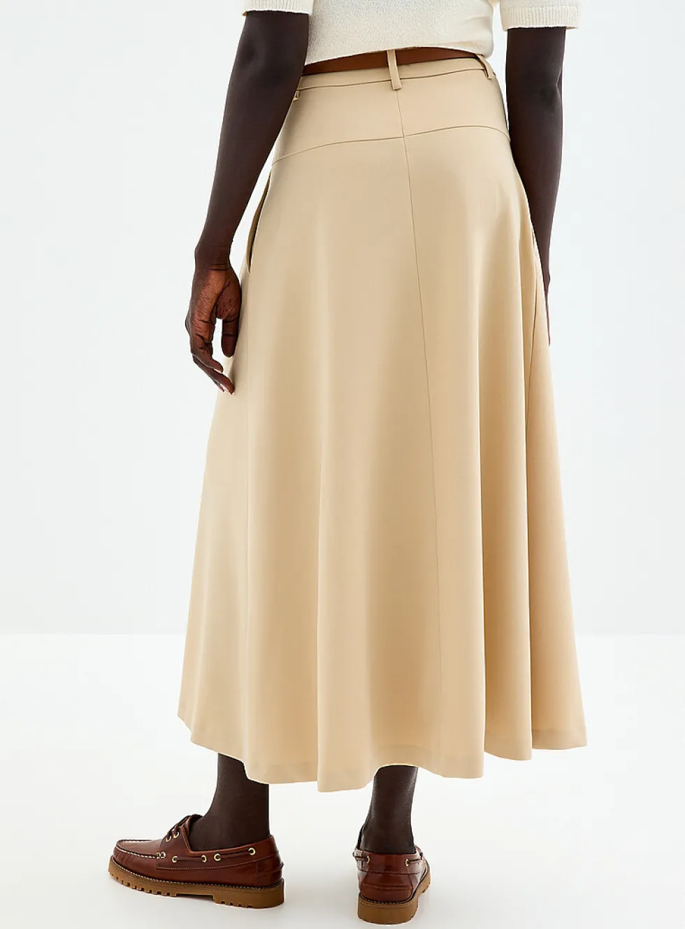 Pleated belted maxi skirt