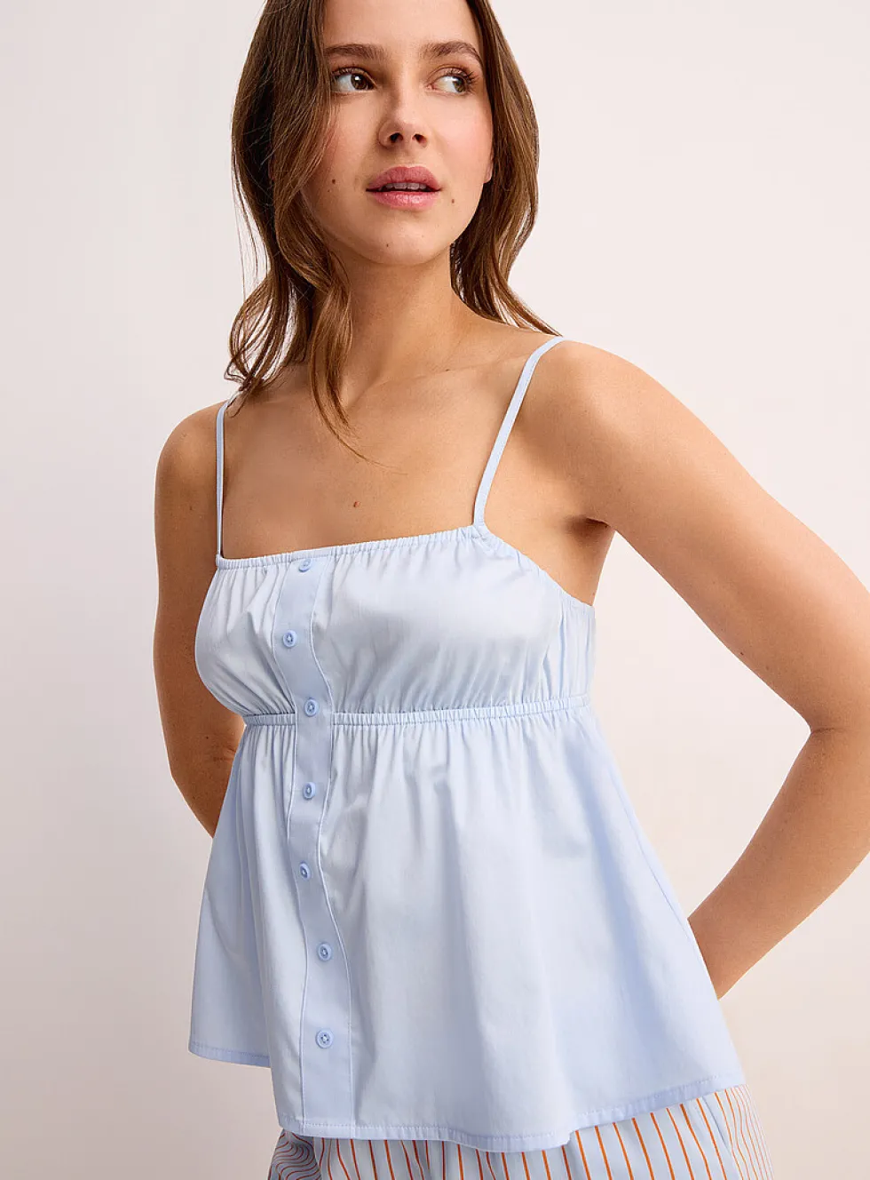 Pleated button-up cropped poplin cami